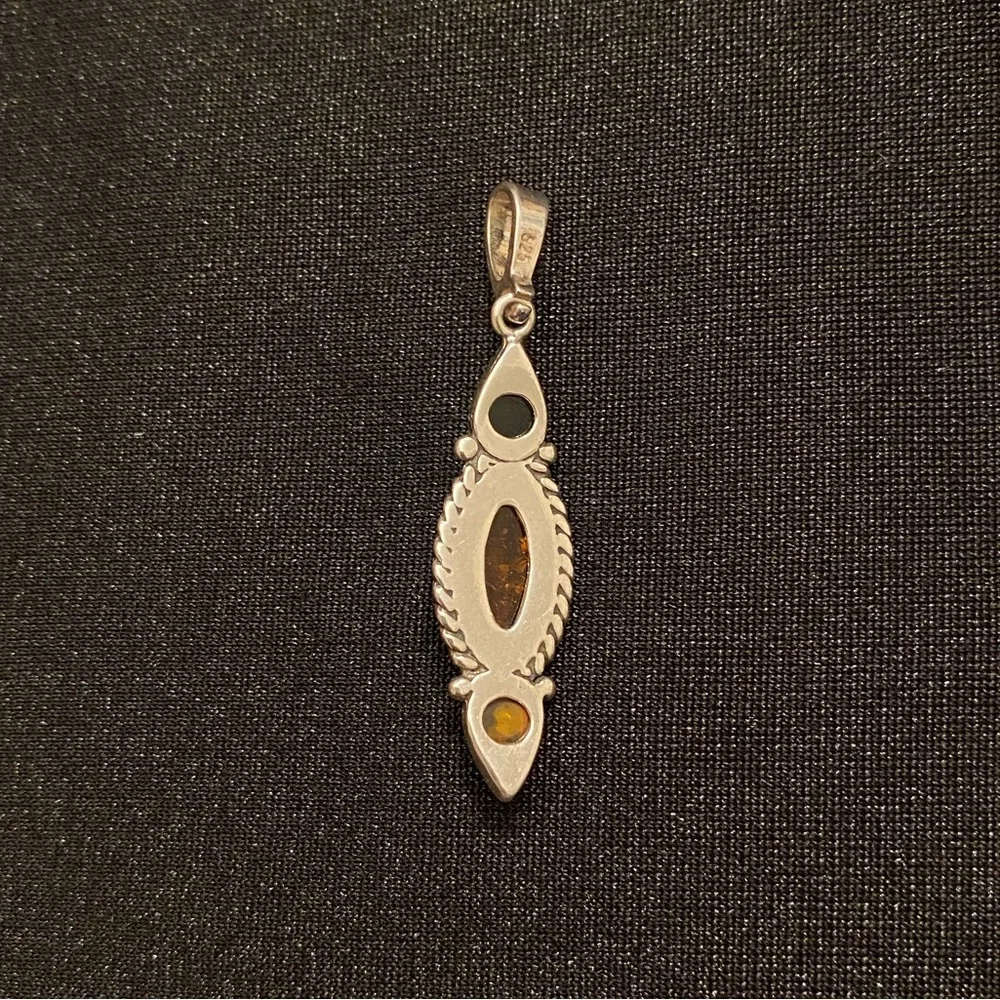Triple Amber and Sterling Silver Pendant | Amber has calming energetic quality - Picture 3 of 5